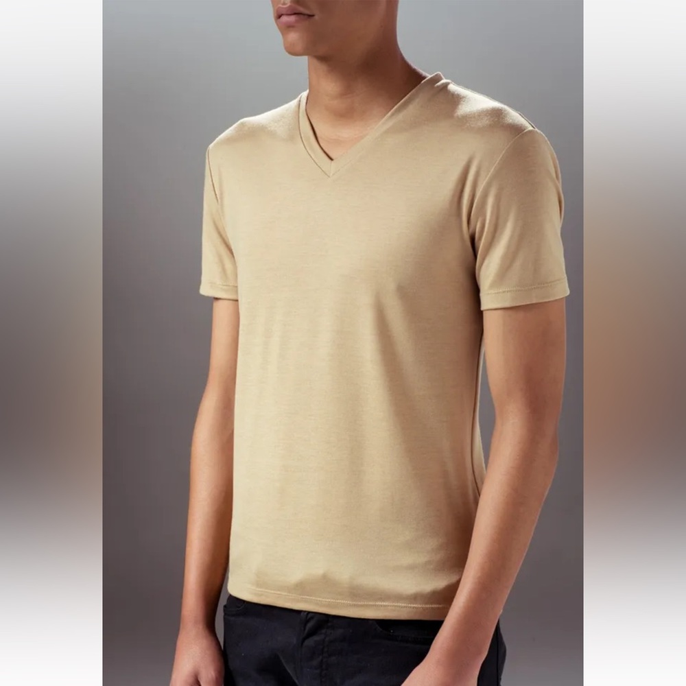NWT Marteino V-neck Slim Tee Shirt | Tan | Men’s Sizes Small, Medium, Large